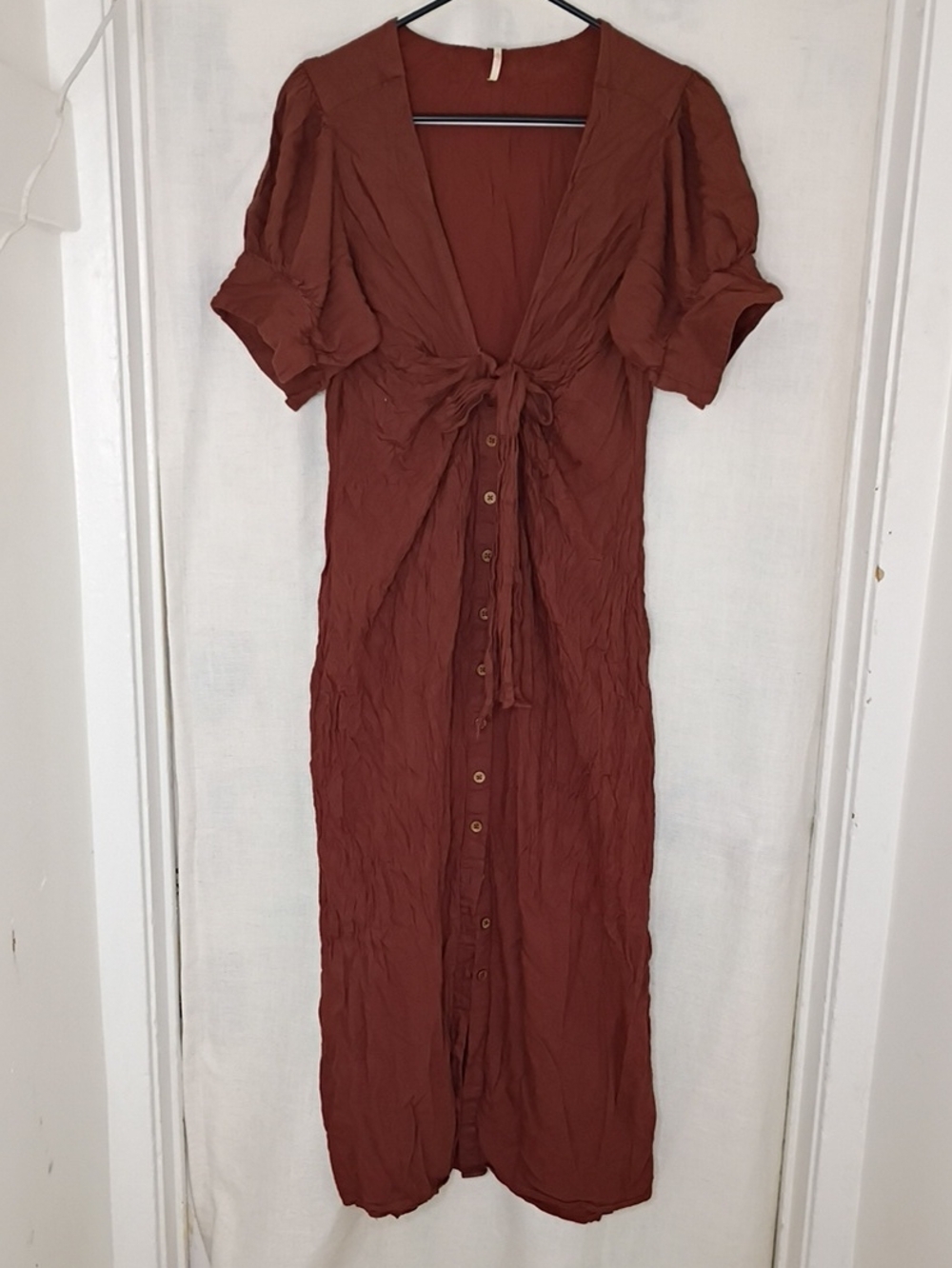 Free People Rust Tie-Front Button Maxi Dress